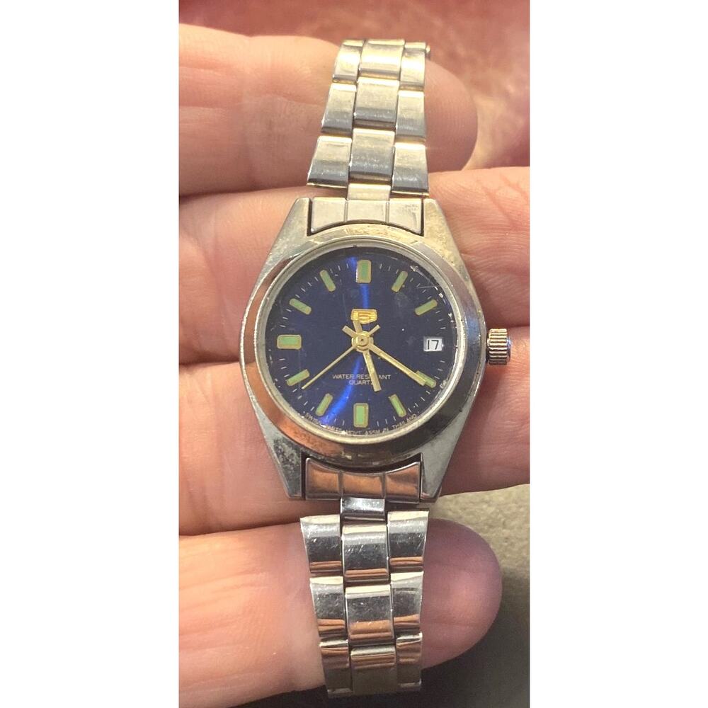 Women's "5" Watch, Silver Tone with Black Face